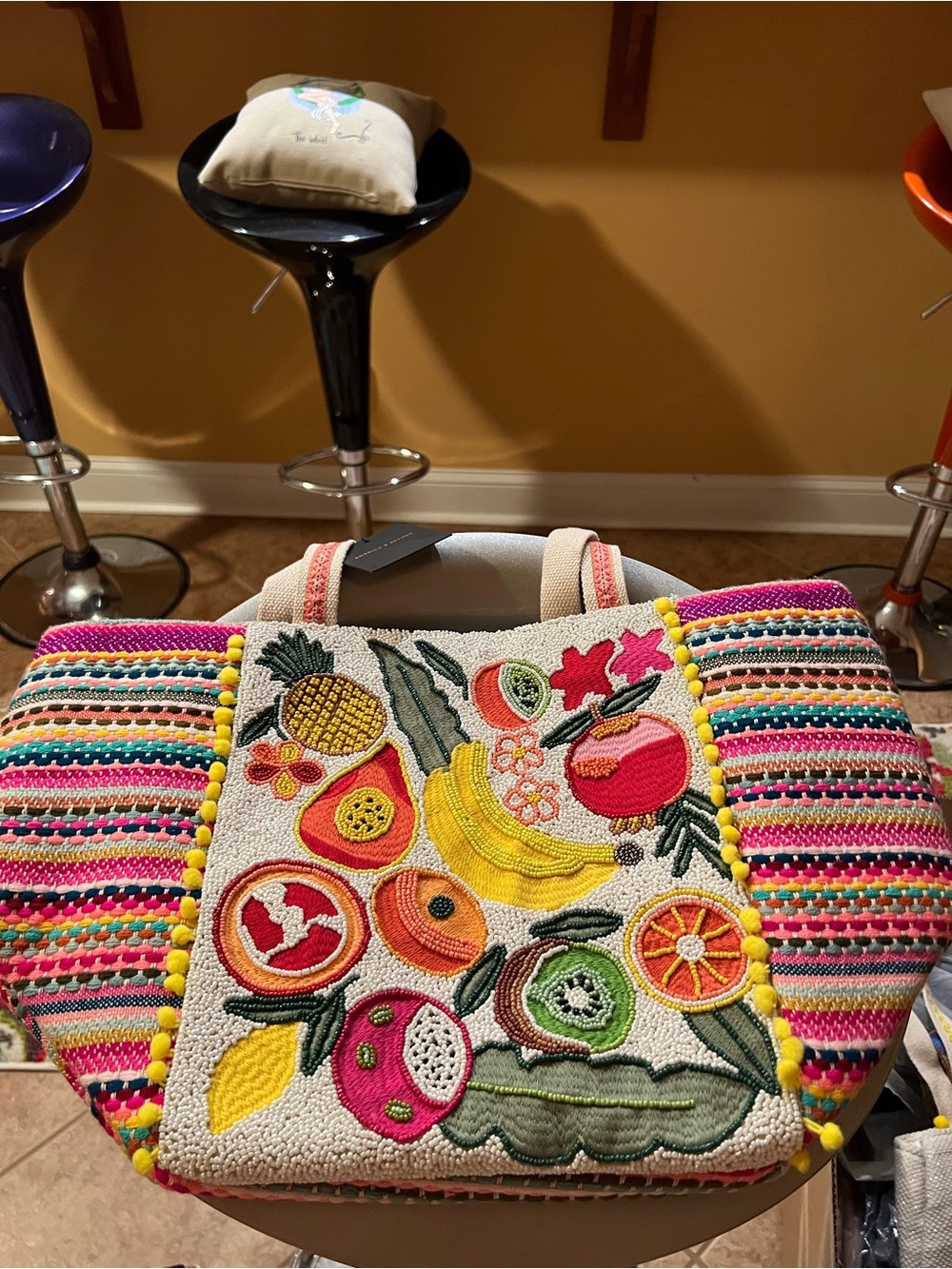 America & Beyond Beaded Fruit Tote NWT